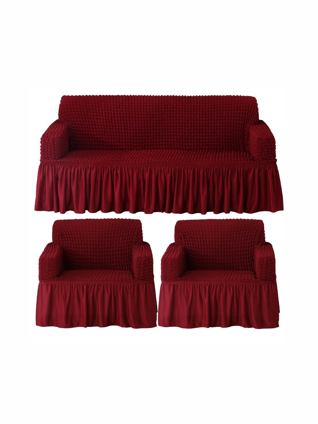 

MULTITEX Maroon 3 Pieces Checked 5 Seater Sofa Cover