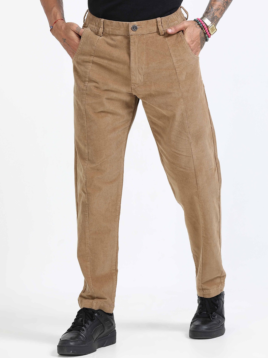 

Italian Colony Men Tailored Tapered Fit Corduroy Trousers, Khaki
