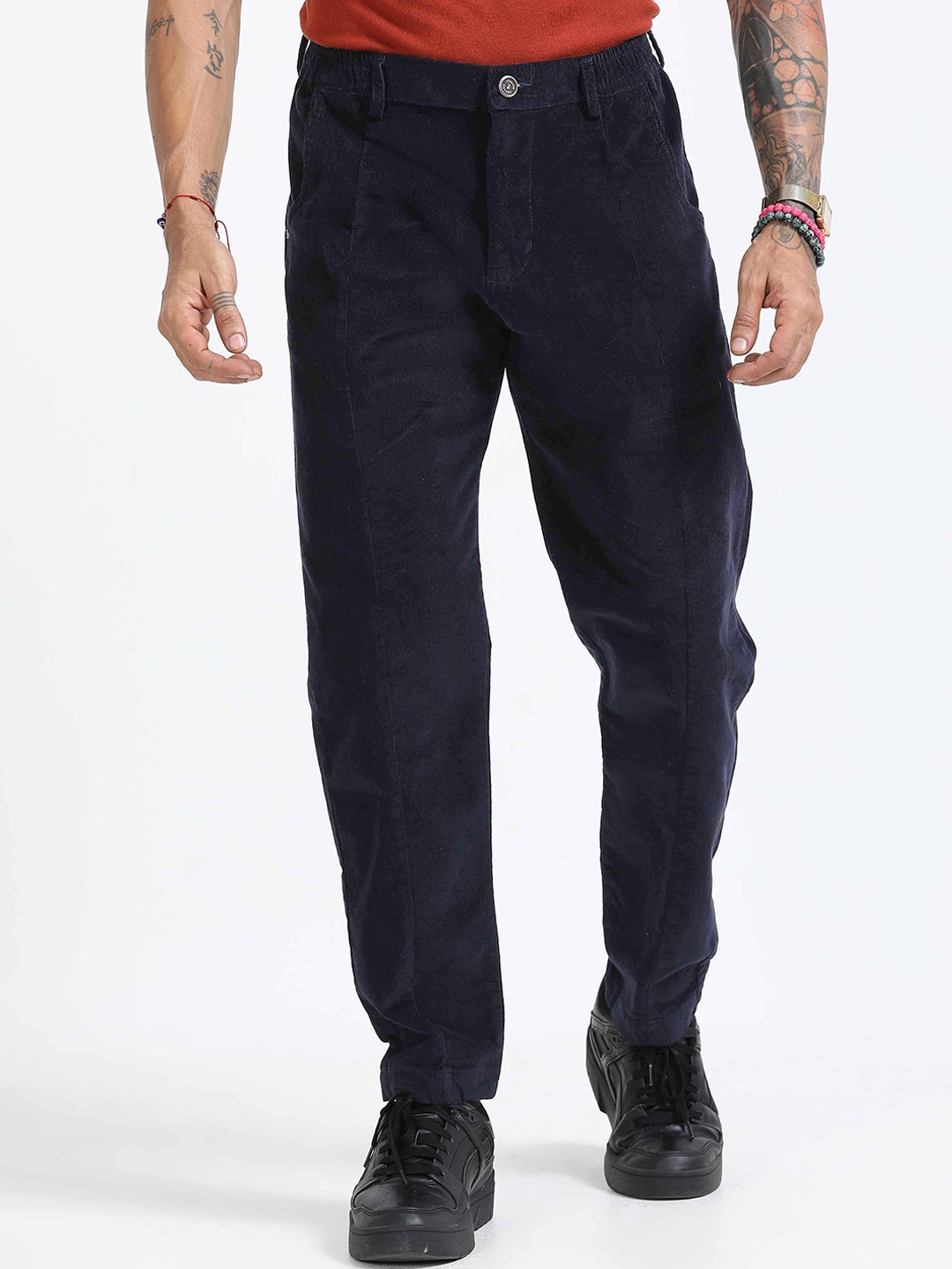 

Italian Colony Men Tailored Tapered Fit Corduroy Trousers, Blue