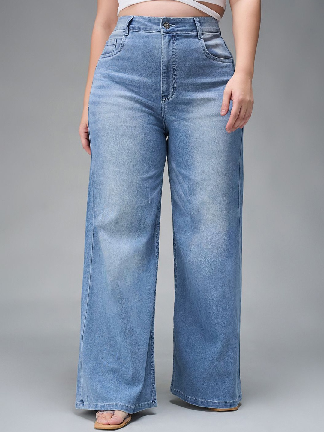 

Miss Chase A+ Women Wide Leg High-Rise Light Fade Stretchable Jeans, Blue