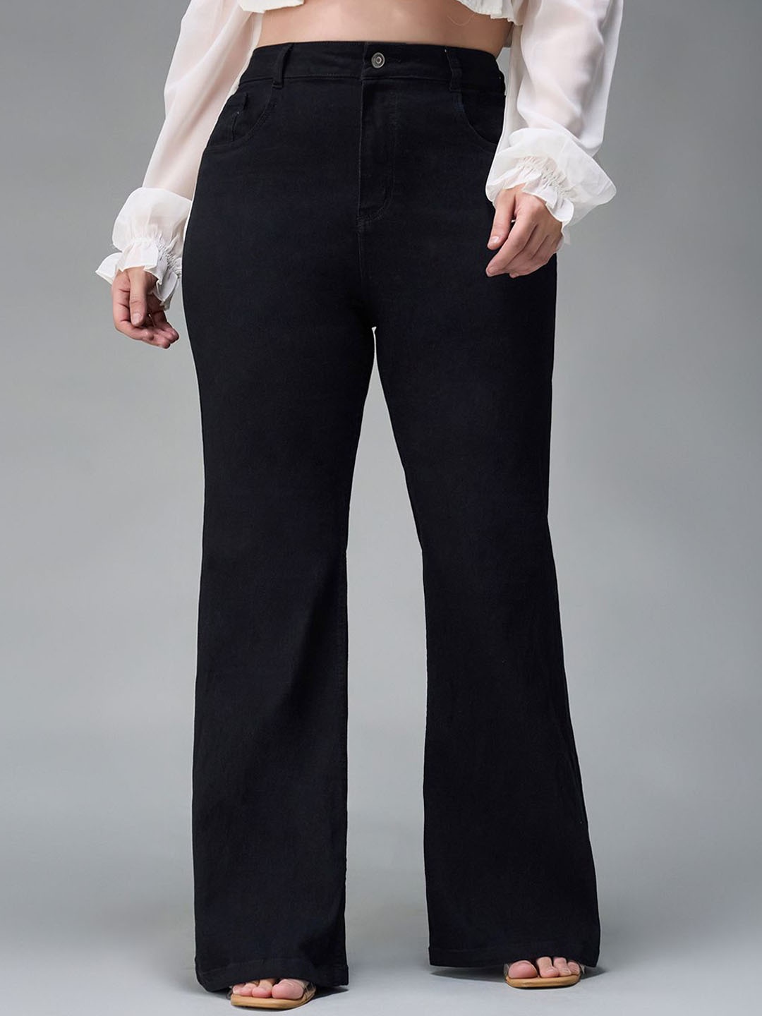 

Miss Chase A+ Women Wide Leg High-Rise Heavy Fade Stretchable Jeans, Black