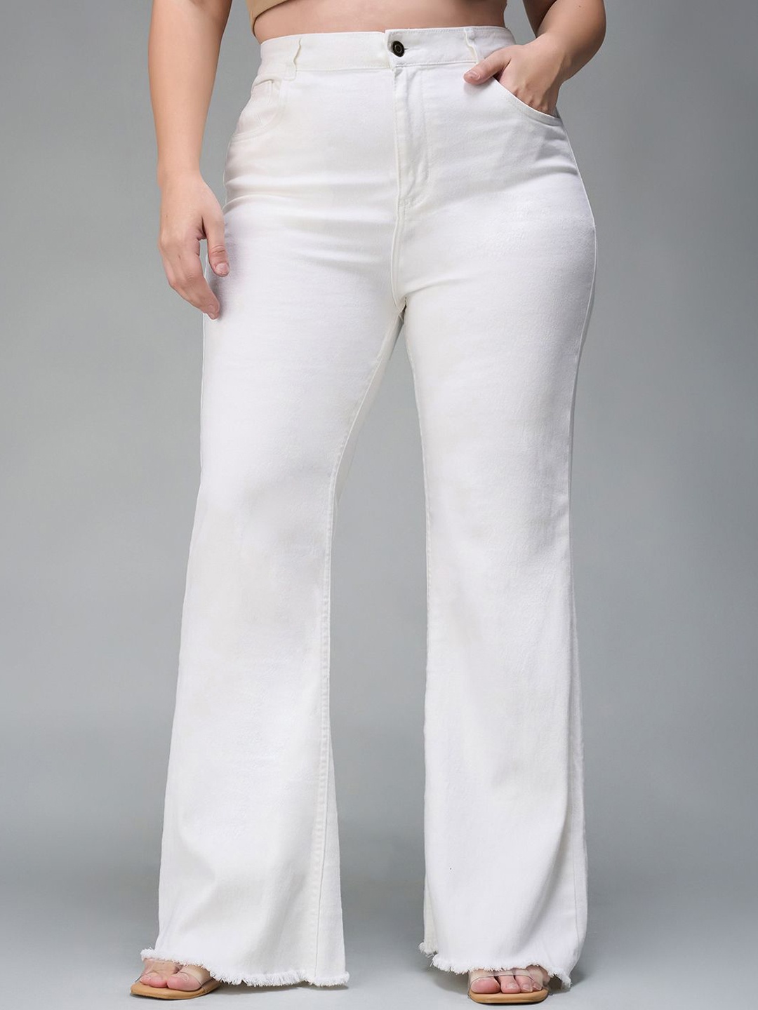 

Miss Chase A+ Women Bootcut High-Rise Light Fade Stretchable Jeans, White