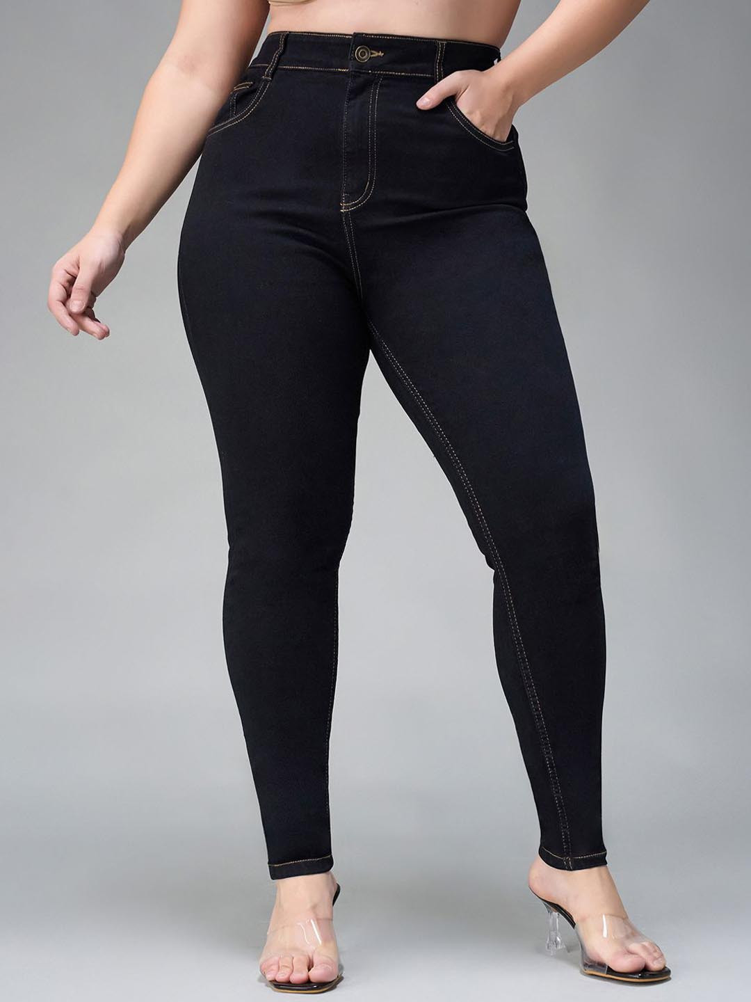 

Miss Chase A+ Women Skinny Fit High-Rise Heavy Fade Stretchable Jeans, Black