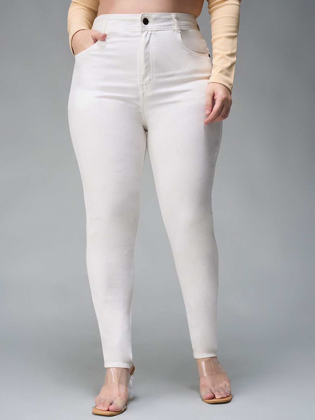 

Miss Chase A+ Women Skinny Fit High-Rise Light Fade Stretchable Jeans, White