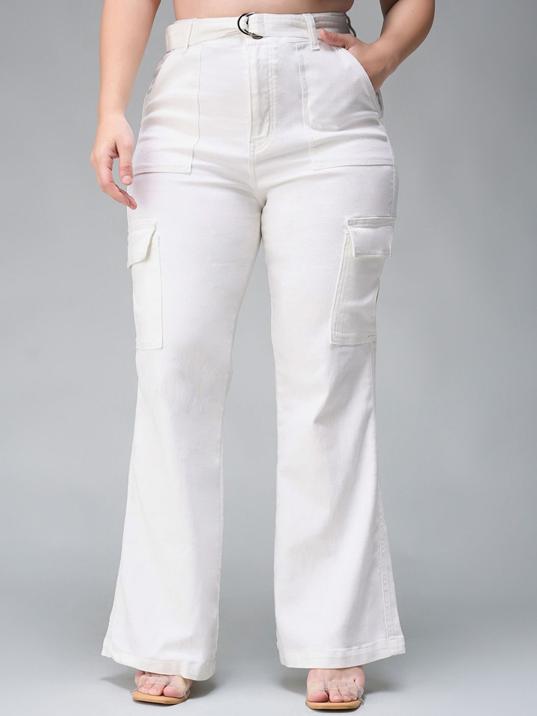 

Miss Chase A+ Women Wide Leg High-Rise Light Fade Stretchable Jeans, White