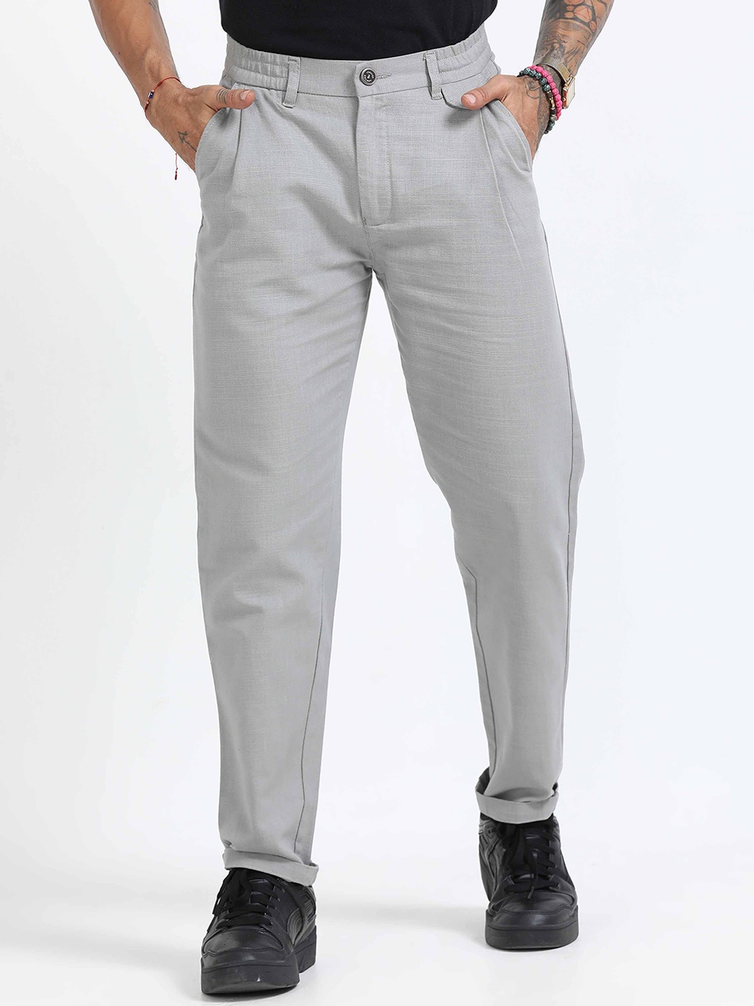 

Italian Colony Men Tailored Tapered Fit Chinos Trousers, Grey