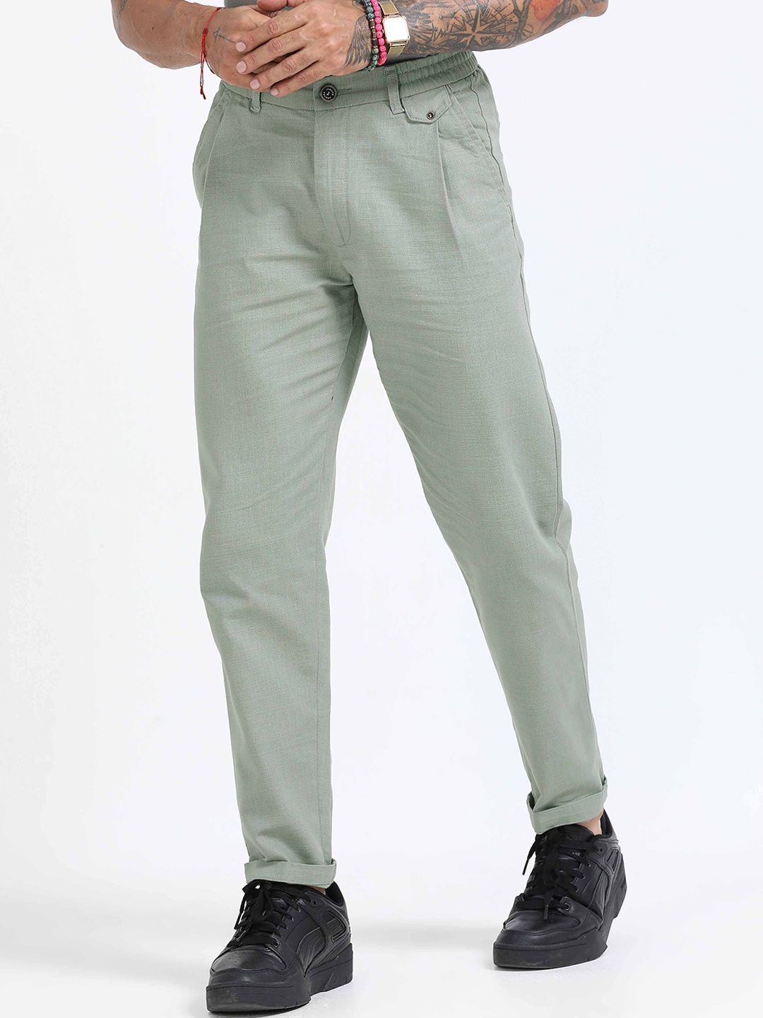 

Italian Colony Men Tailored Tapered Fit Chinos Trousers, Green