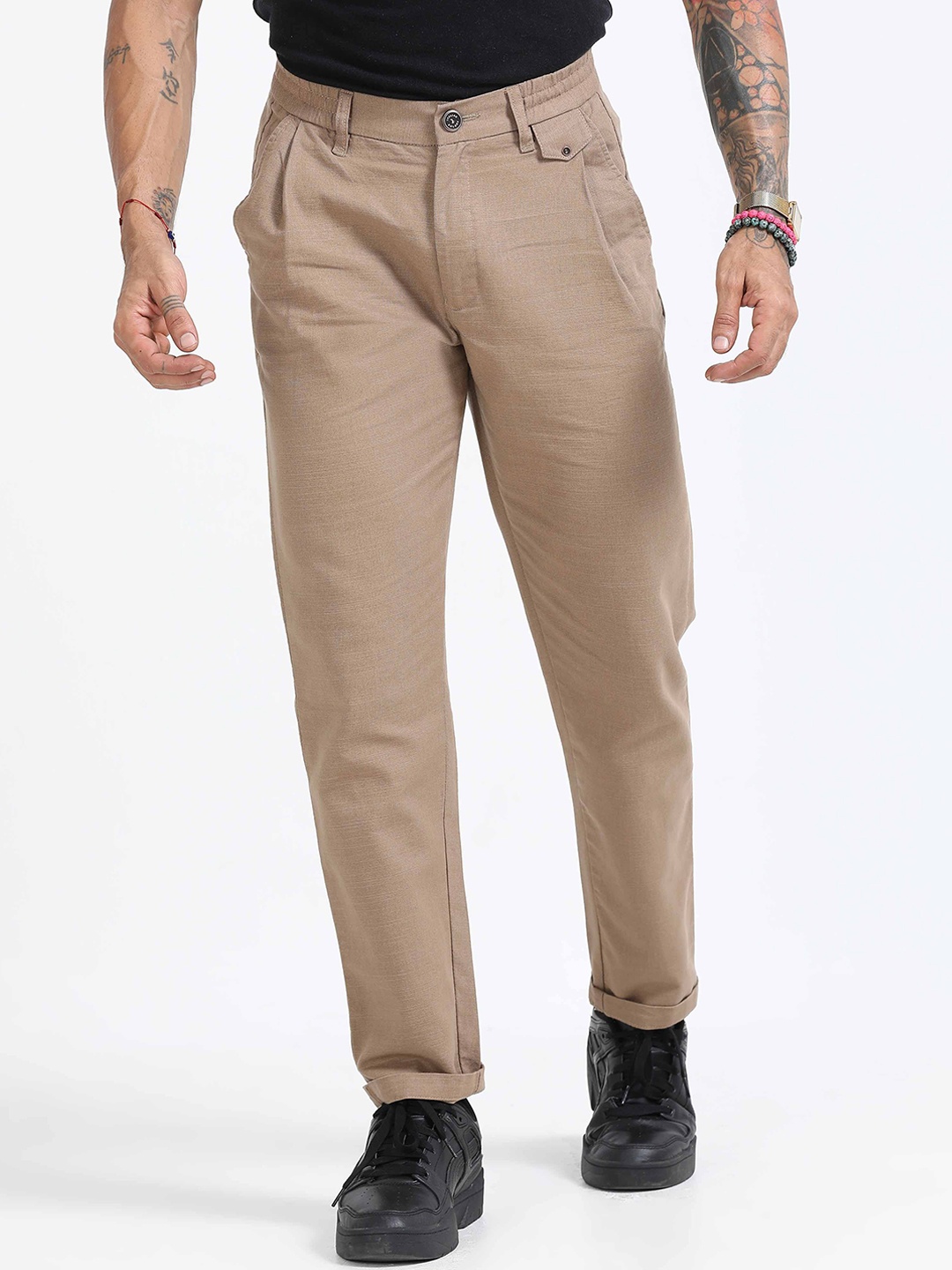 

Italian Colony Men Tailored Tapered Fit Trousers, Khaki