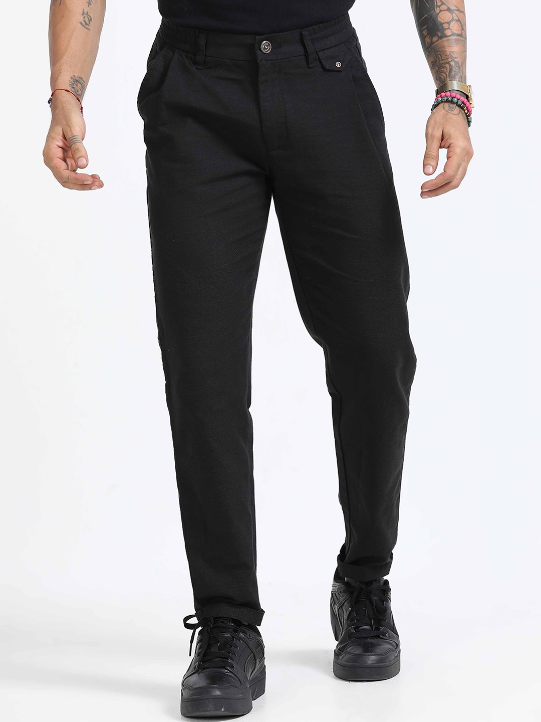 

Italian Colony Men Tailored Tapered Fit Trousers, Black
