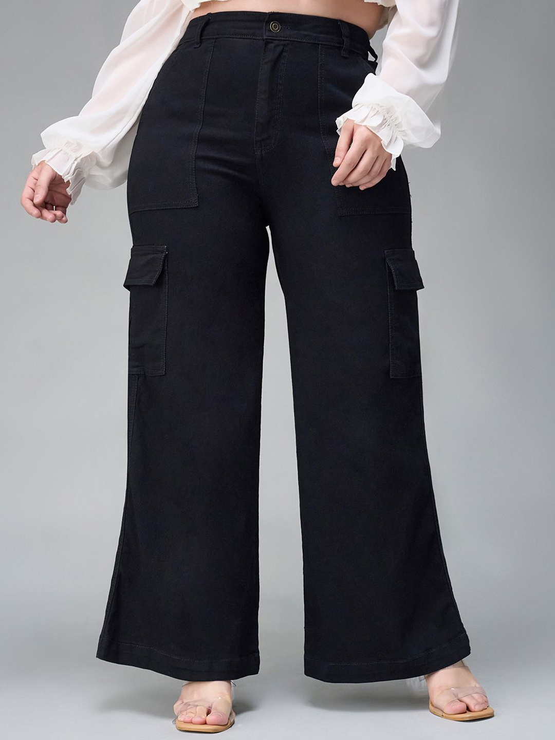 

Miss Chase A+ Women Wide Leg High-Rise Stretchable Jeans, Black