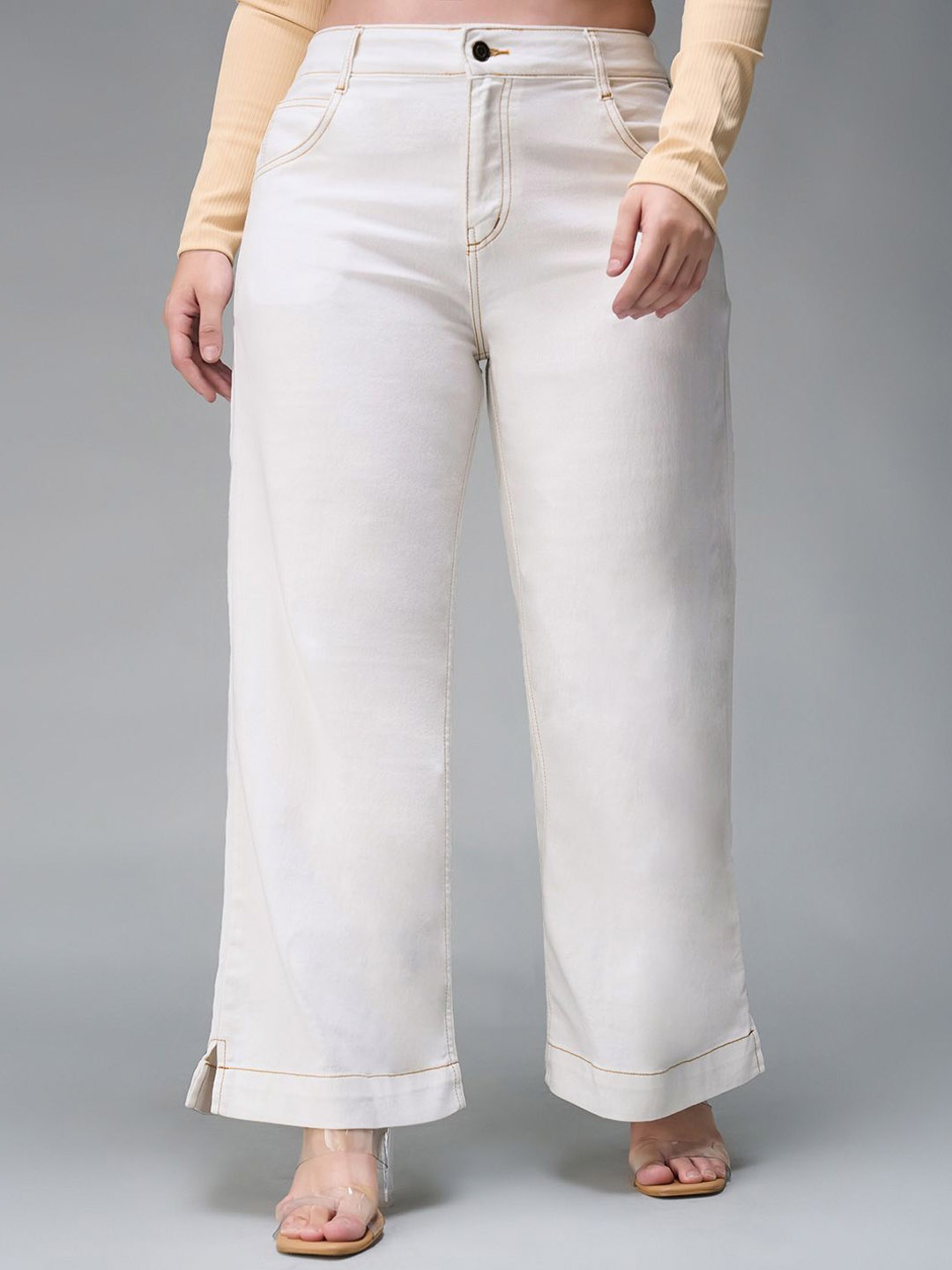 

Miss Chase A+ Women Flared Light Fade Stretchable Jeans, White