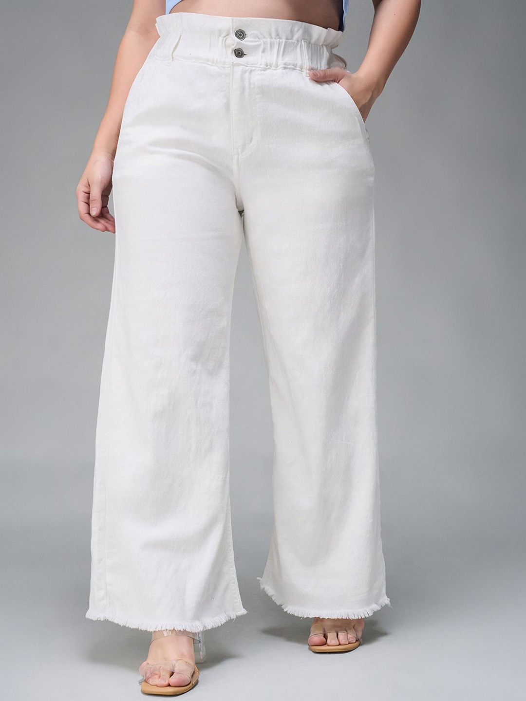 

Miss Chase A+ Women Wide Leg High-Rise Light Fade Stretchable Jeans, White