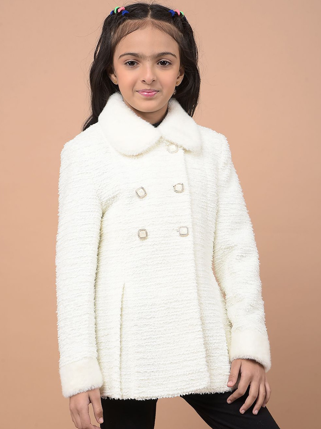 

Crimsoune Club Girl's Double-Breasted Over Coat, White