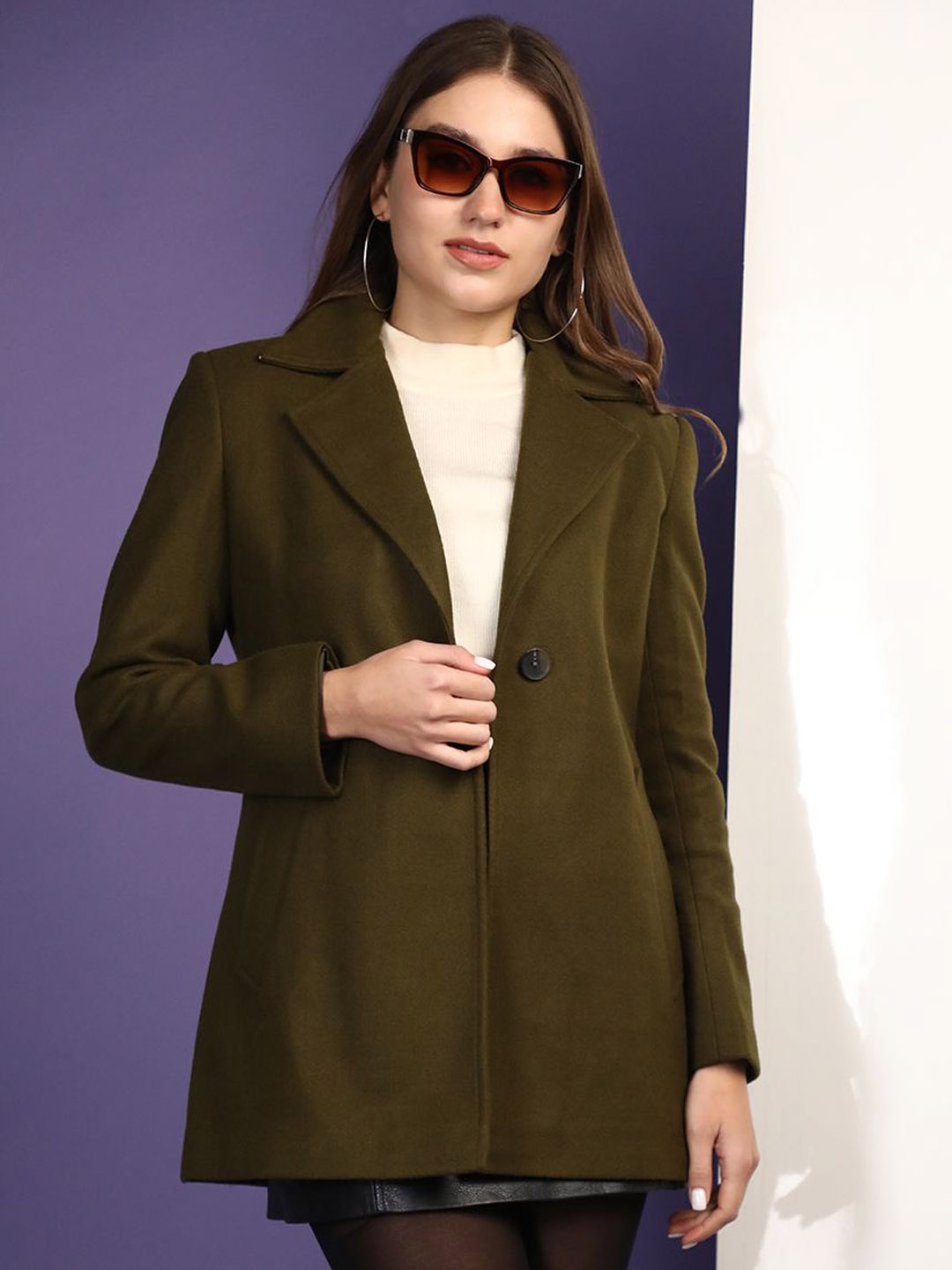 

The Roadster Lifestyle Co Long Woolen Single-Breasted Overcoat, Green
