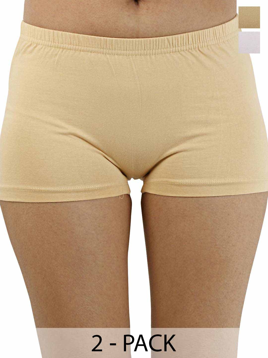 

Diving Deep Pack Of 2 High-Rise Boy Shorts Briefs FULL PANTY_W S _SMALL, Beige