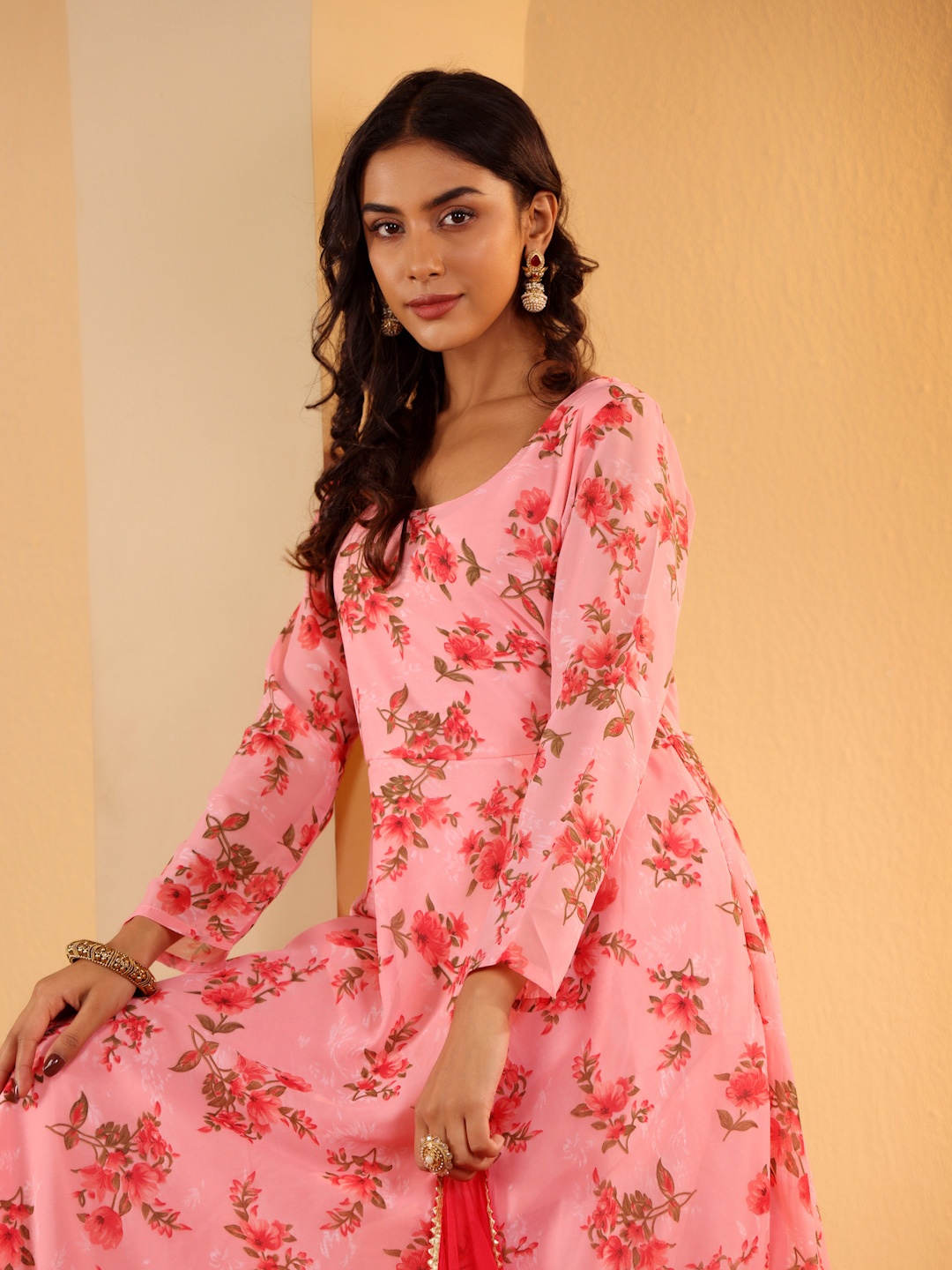 

Varanga Floral Printed Georgette Anarkali Kurta, Pink