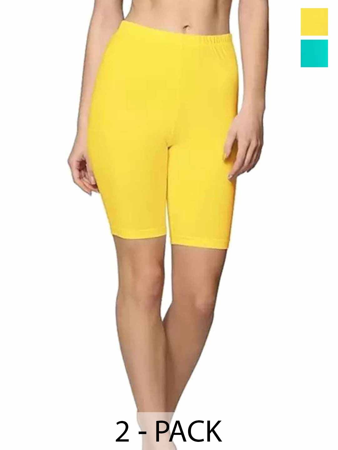 

Diving Deep Pack Of 2 Cotton Mid-Rise Boy Shorts Briefs 24_6A708 No. YellowShorts-2 Pc__L, Yellow
