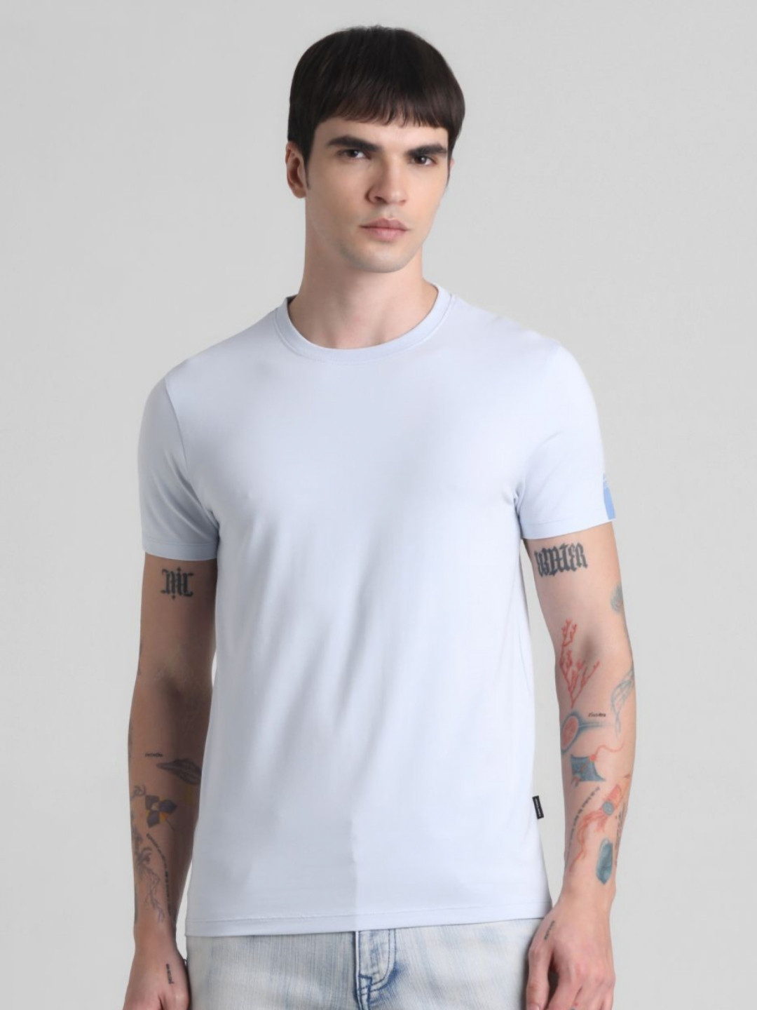 

Jack & Jones Men JJDI LIAM Solid Round Neck Cotton T-shirt, Blue