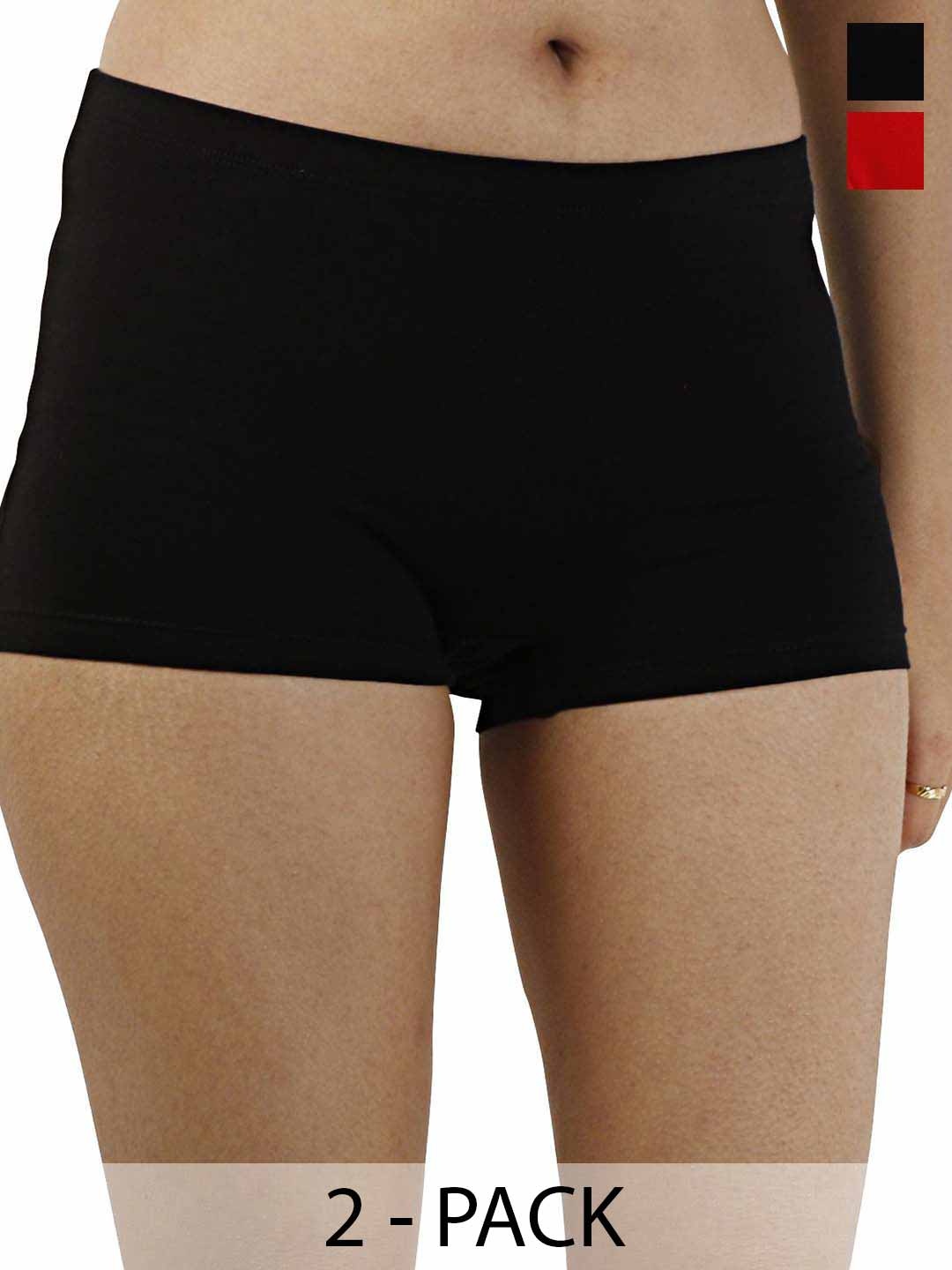 

Diving Deep Pack Of 2 Cotton Boy Shorts Briefs FULL PANTY_R B _LARGE, Red