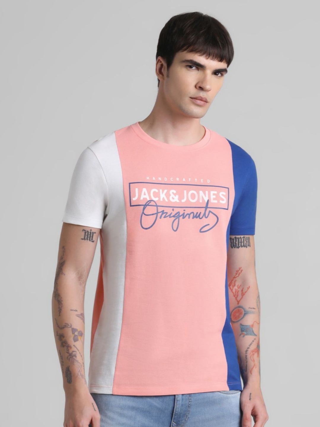 

Jack & Jones Men Typography Printed Round Neck Cotton T-shirt, Peach