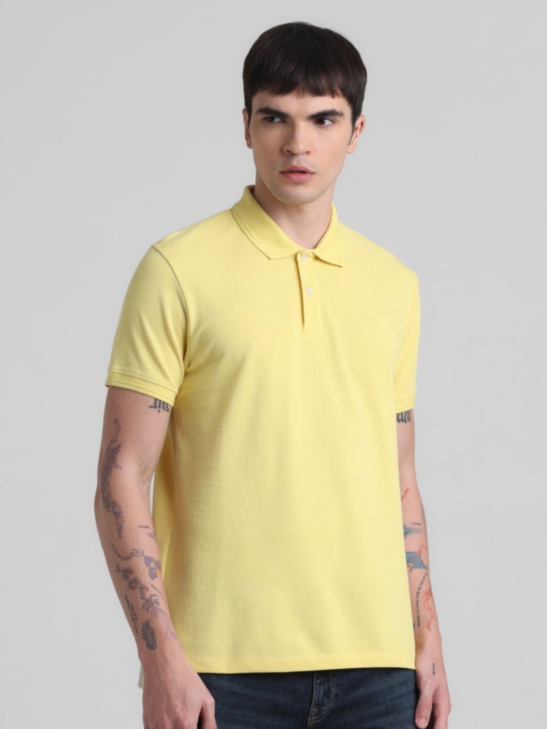 

Jack & Jones Men Solid Polo Collar Cotton T-shirt, Yellow
