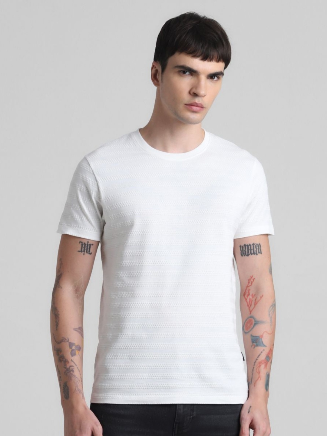 

Jack & Jones Men Solid Round Neck Cotton T-shirt, White