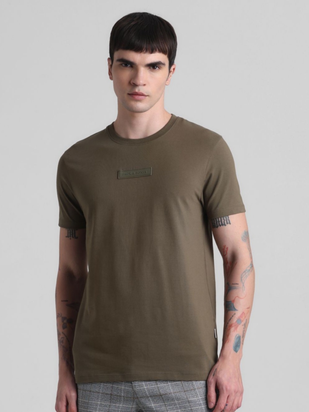 

Jack & Jones Men Solid Round Neck Cotton T-shirt, Green