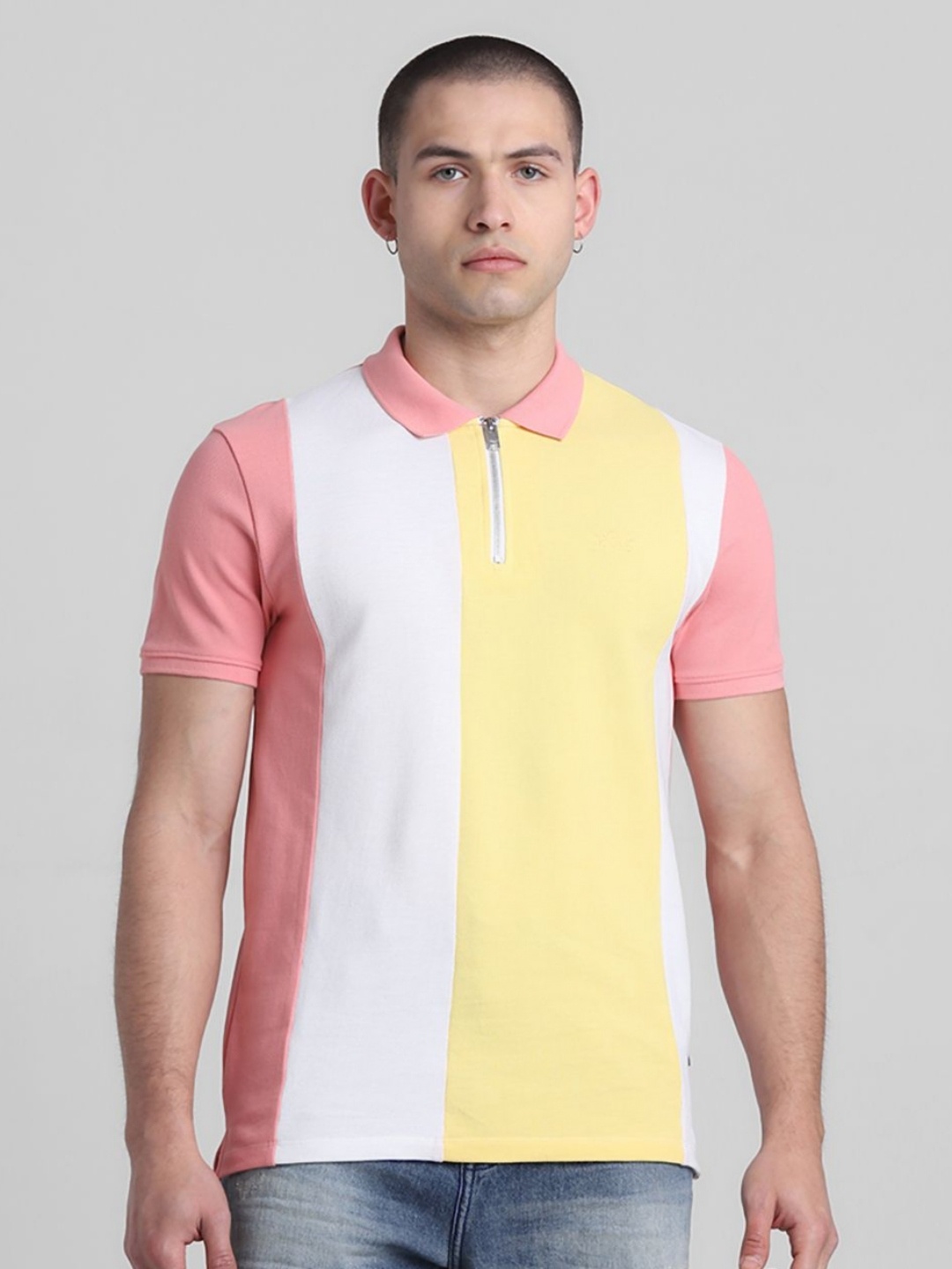 

Jack & Jones Men Colourblocked Polo Collar Cotton T-shirt, Yellow