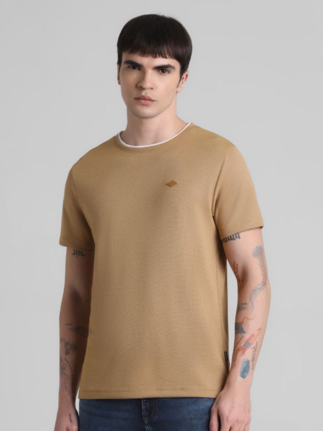 

Jack & Jones Men Solid Round Neck Cotton T-shirt, Brown