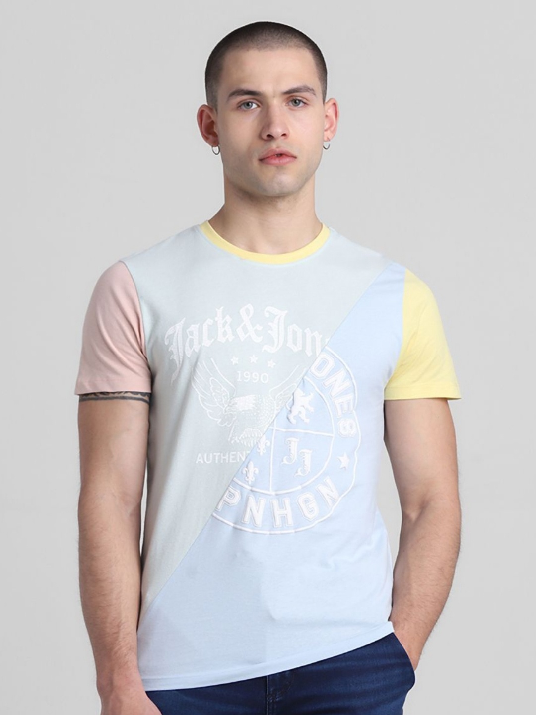 

Jack & Jones Men Typography Printed Round Neck Cotton T-shirt, Blue