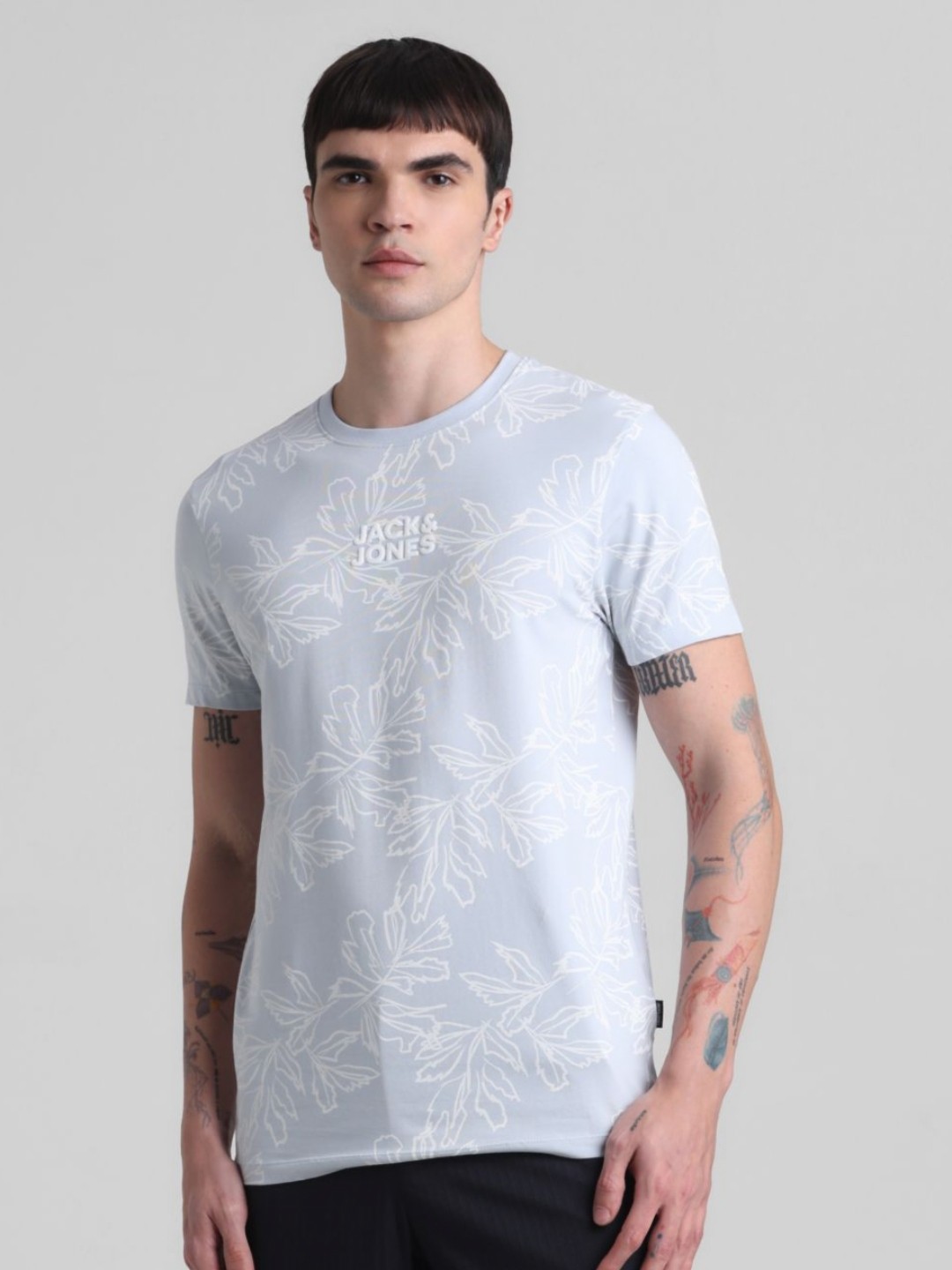 

Jack & Jones Men Floral Printed Round Neck Cotton T-shirt, Blue