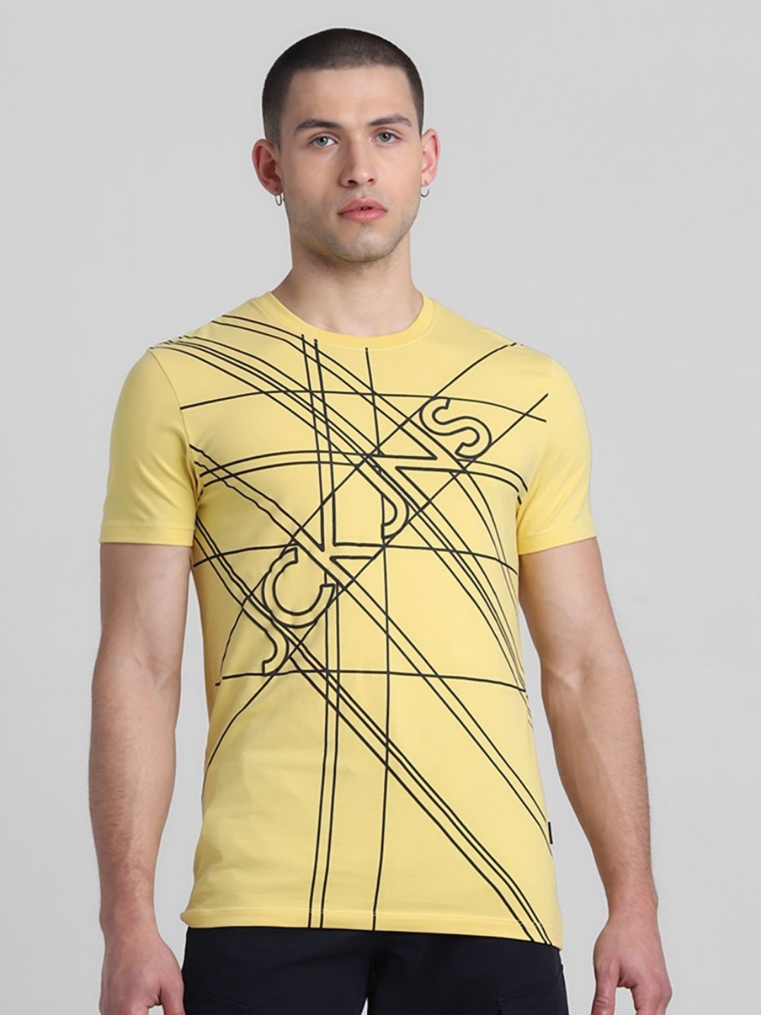 

Jack & Jones Men Striped Round Neck Cotton T-shirt, Yellow