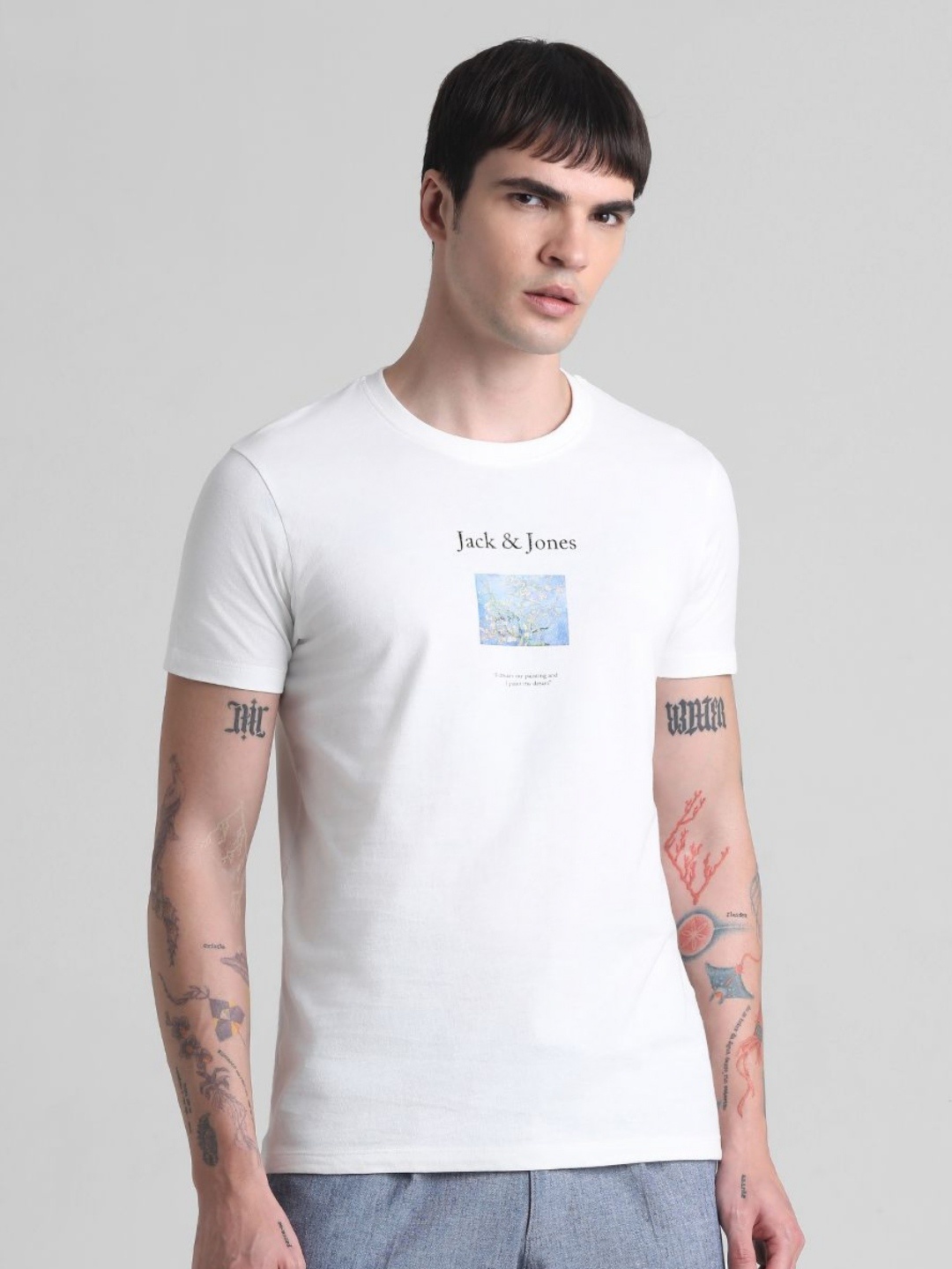 

Jack & Jones Men Typography Printed Round Neck Cotton T-shirt, White