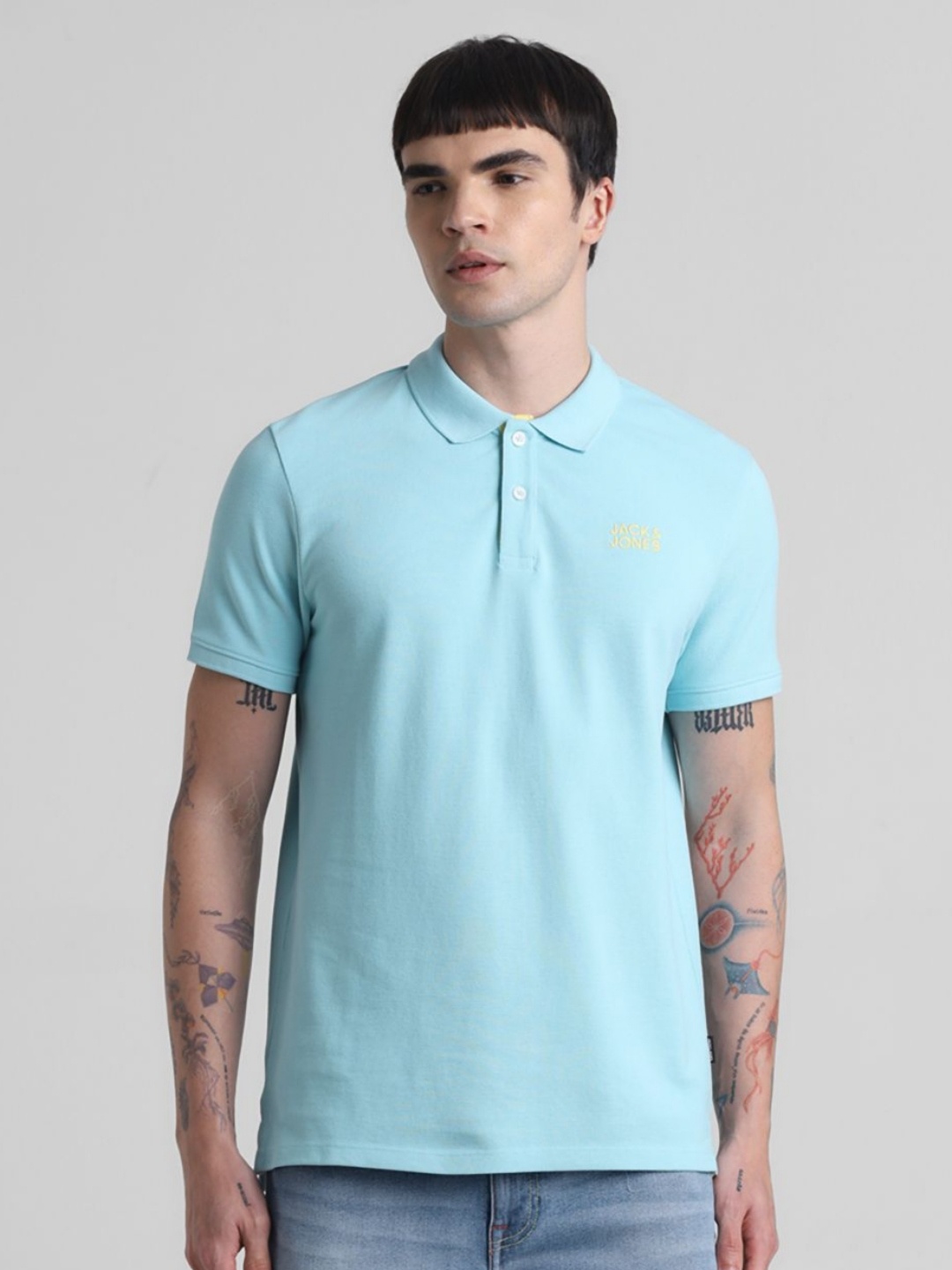 

Jack & Jones Men Solid Polo Collar Cotton T-shirt, Sea green