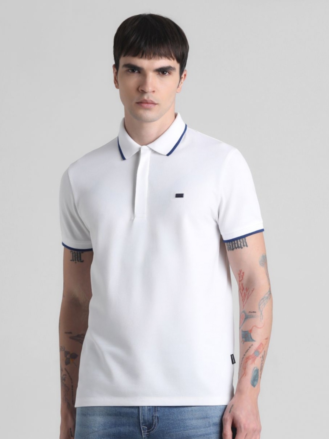 

Jack & Jones Men Solid Polo Collar Cotton T-shirt, White