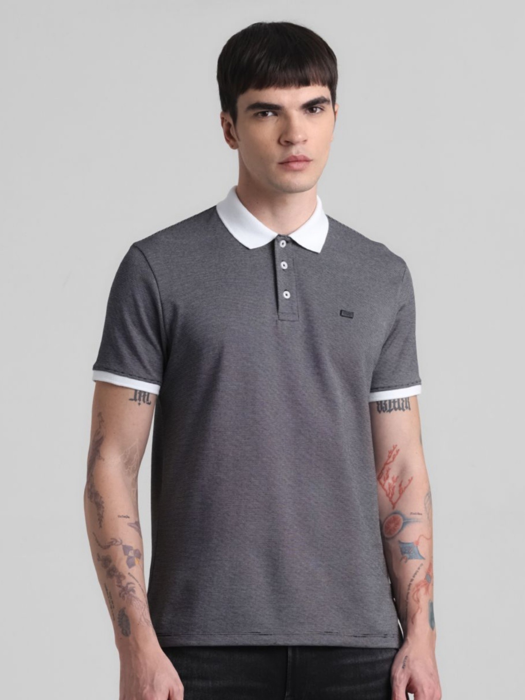 

Jack & Jones Men Solid Polo Collar T-shirt, Grey