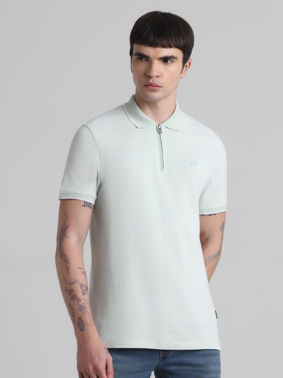 

Jack & Jones Men Solid Polo Collar Cotton T-shirt, Green