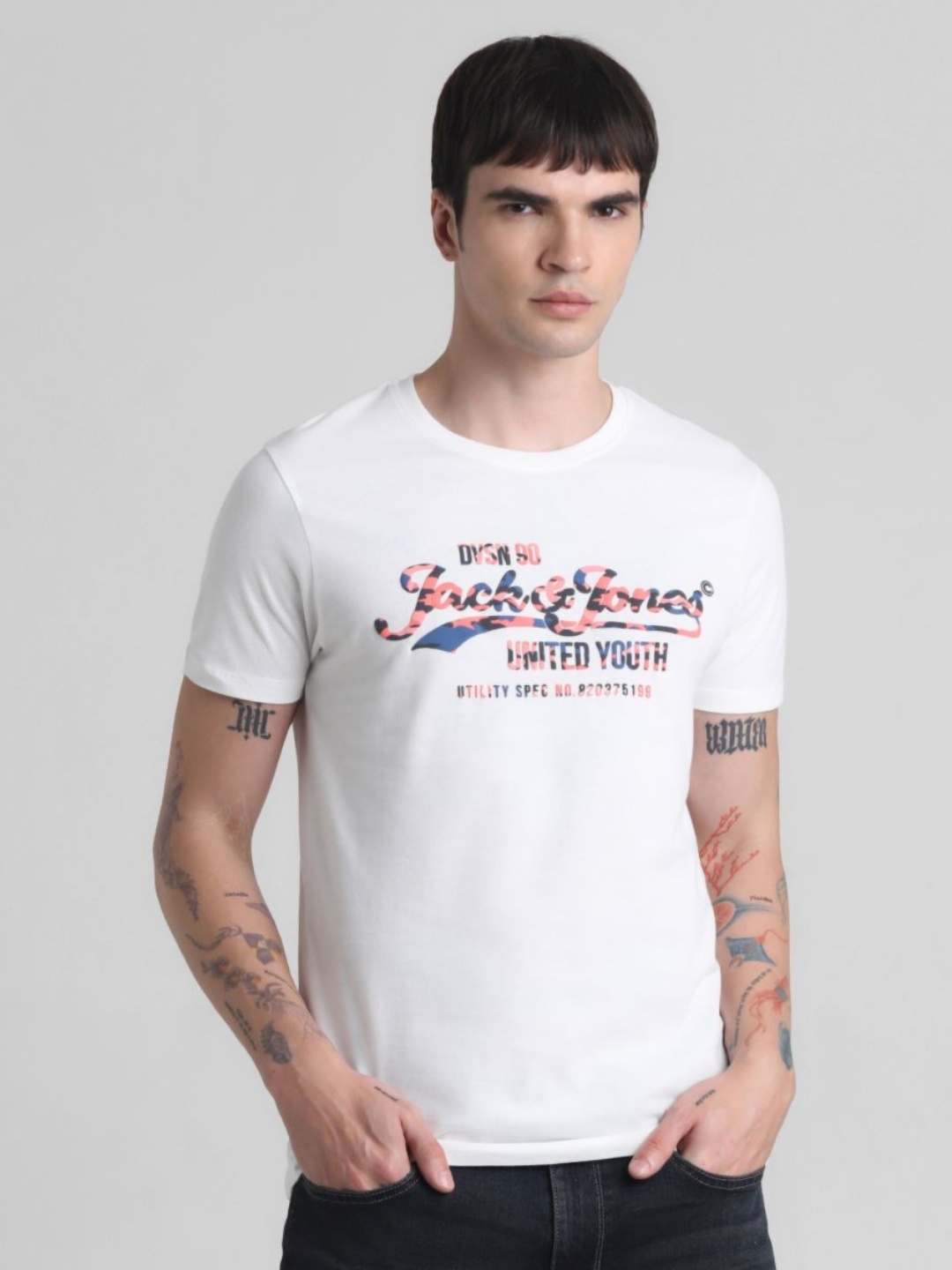 

Jack & Jones Men Typography Printed Round Neck Cotton T-shirt, White
