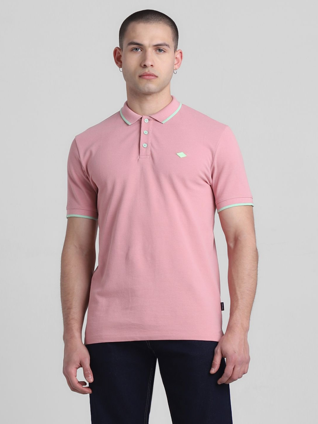 

Jack & Jones Men JJDI ALFRIC SS Solid Polo Collar Cotton T-shirt, Pink