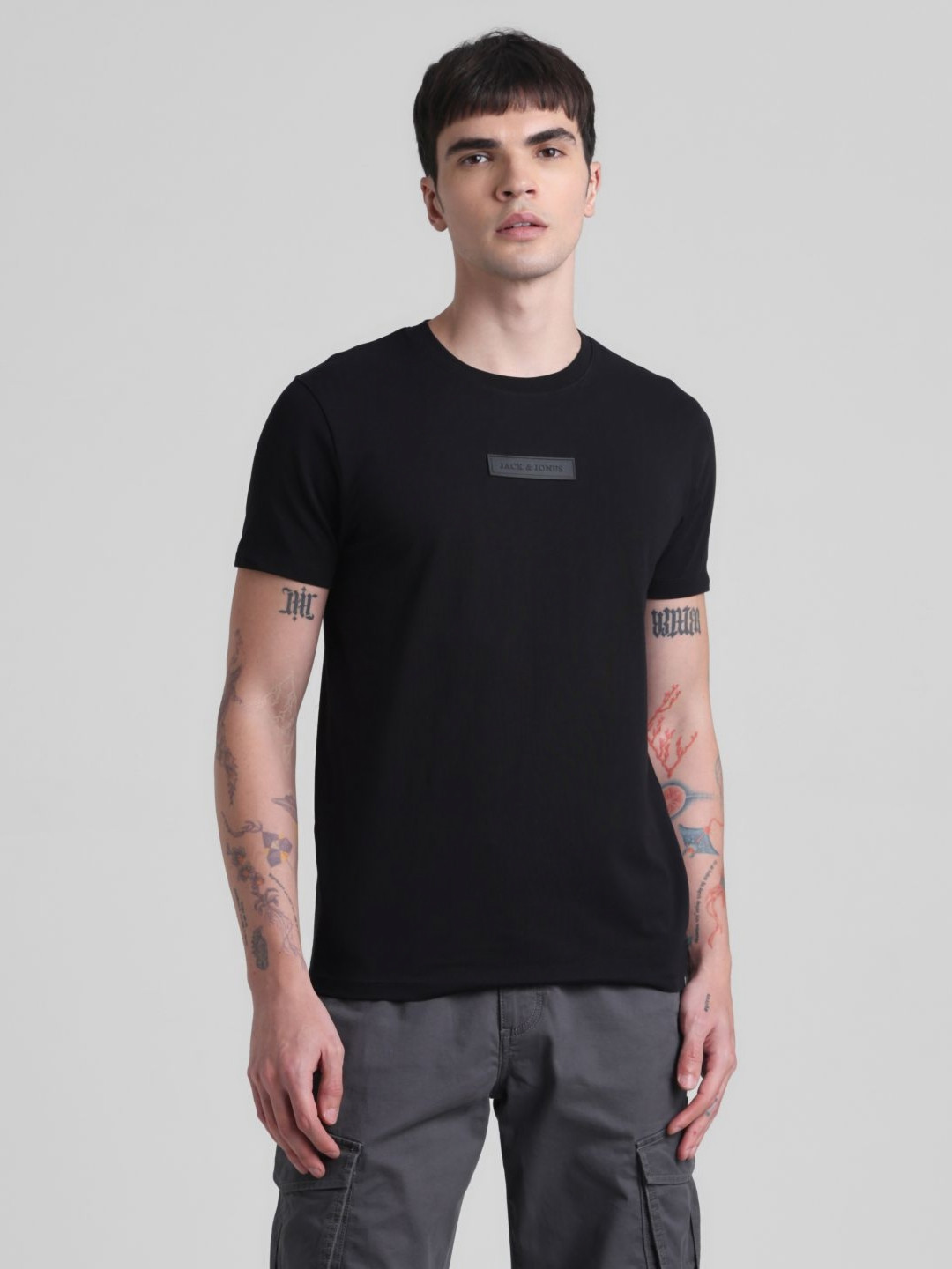 

Jack & Jones Men Solid Round Neck Cotton T-shirt, Black