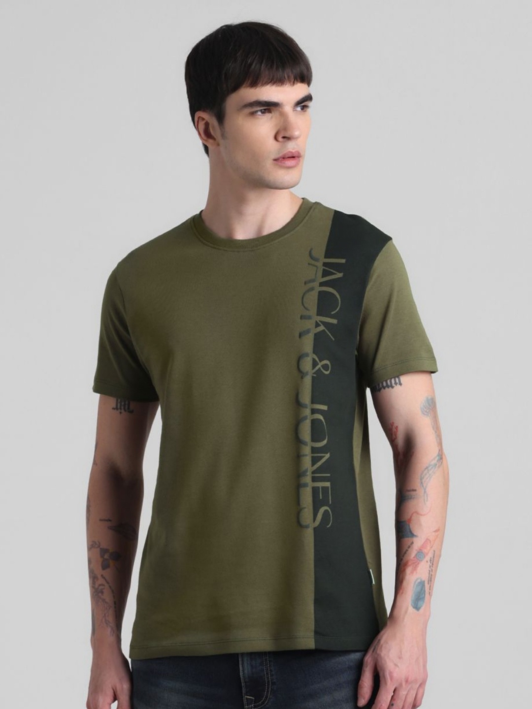 

Jack & Jones Men Typography Printed Round Neck Cotton T-shirt, Green