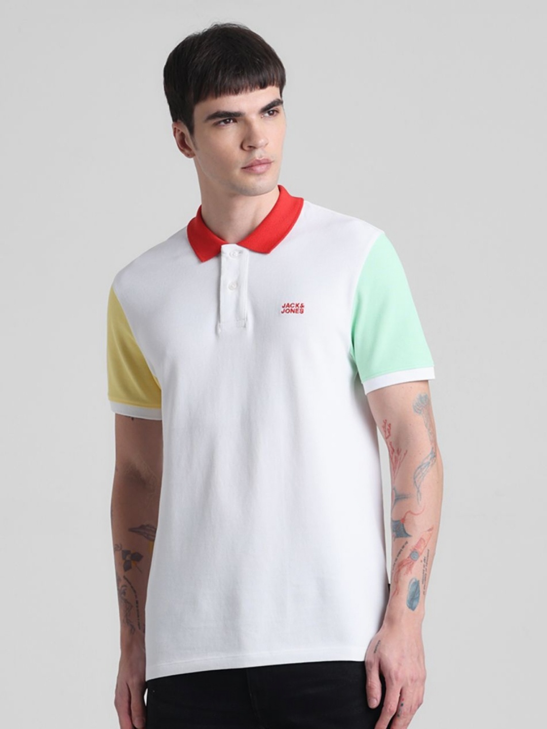 

Jack & Jones Men Colourblocked Polo Collar Cotton T-shirt, White