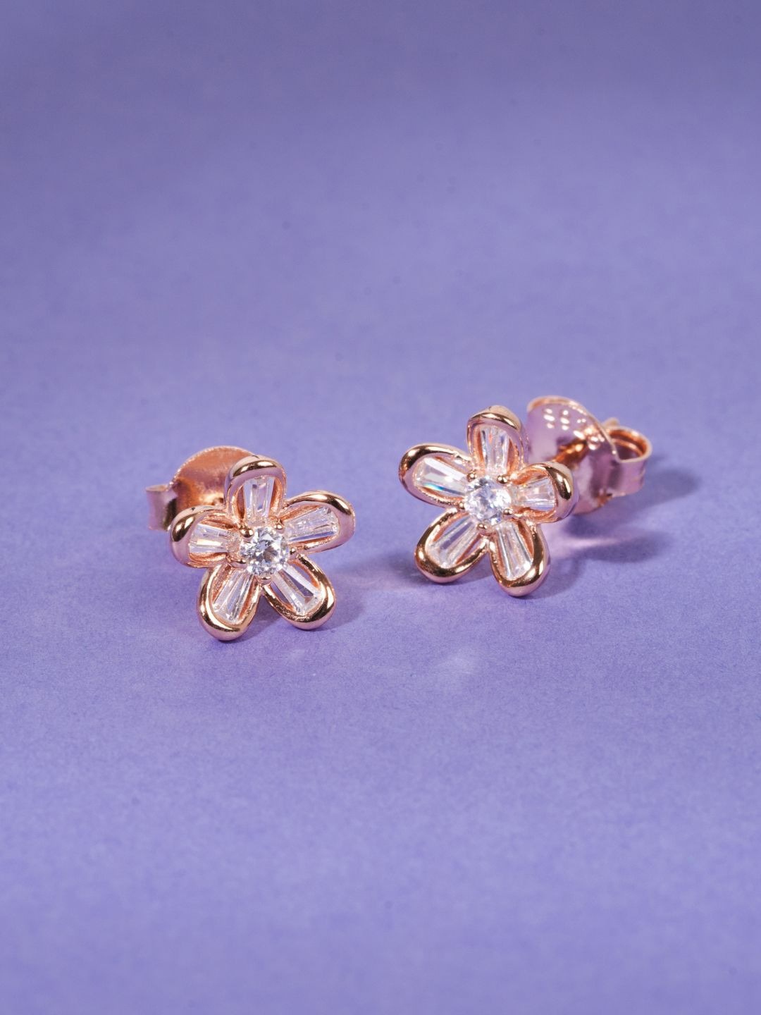 

GLYTERS Rose Gold-Plated Artificial Stones Studded Floral Studs