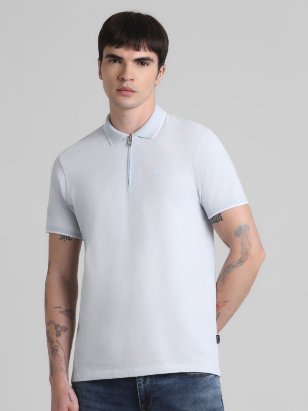 

Jack & Jones Men JJDI TISSOT SS Solid Polo Collar Cotton T-shirt, Blue
