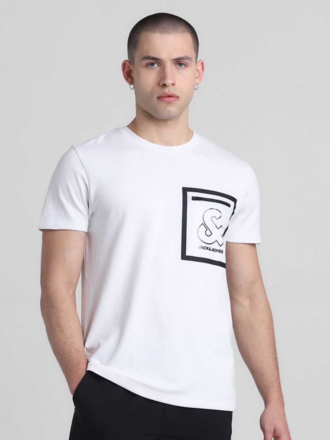 

Jack & Jones Men Graphic Printed Round Neck Cotton T-shirt, White