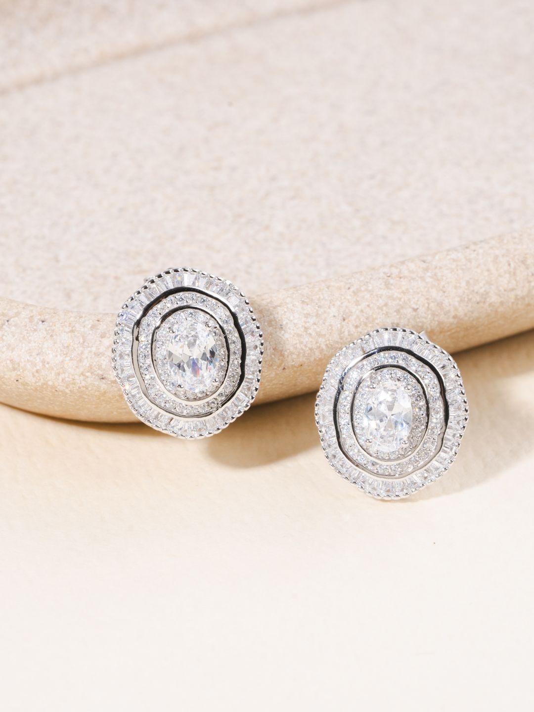 

GLYTERS Silver Artificial Stones Studded Contemporary Studs