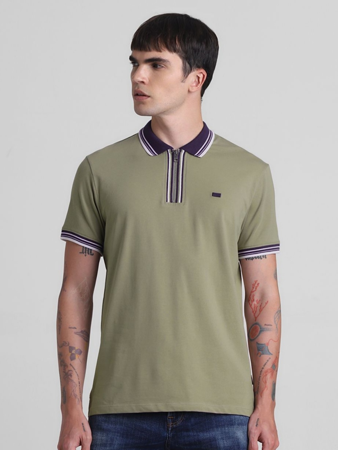 

Jack & Jones Men Solid Polo Collar Cotton T-shirt, Green