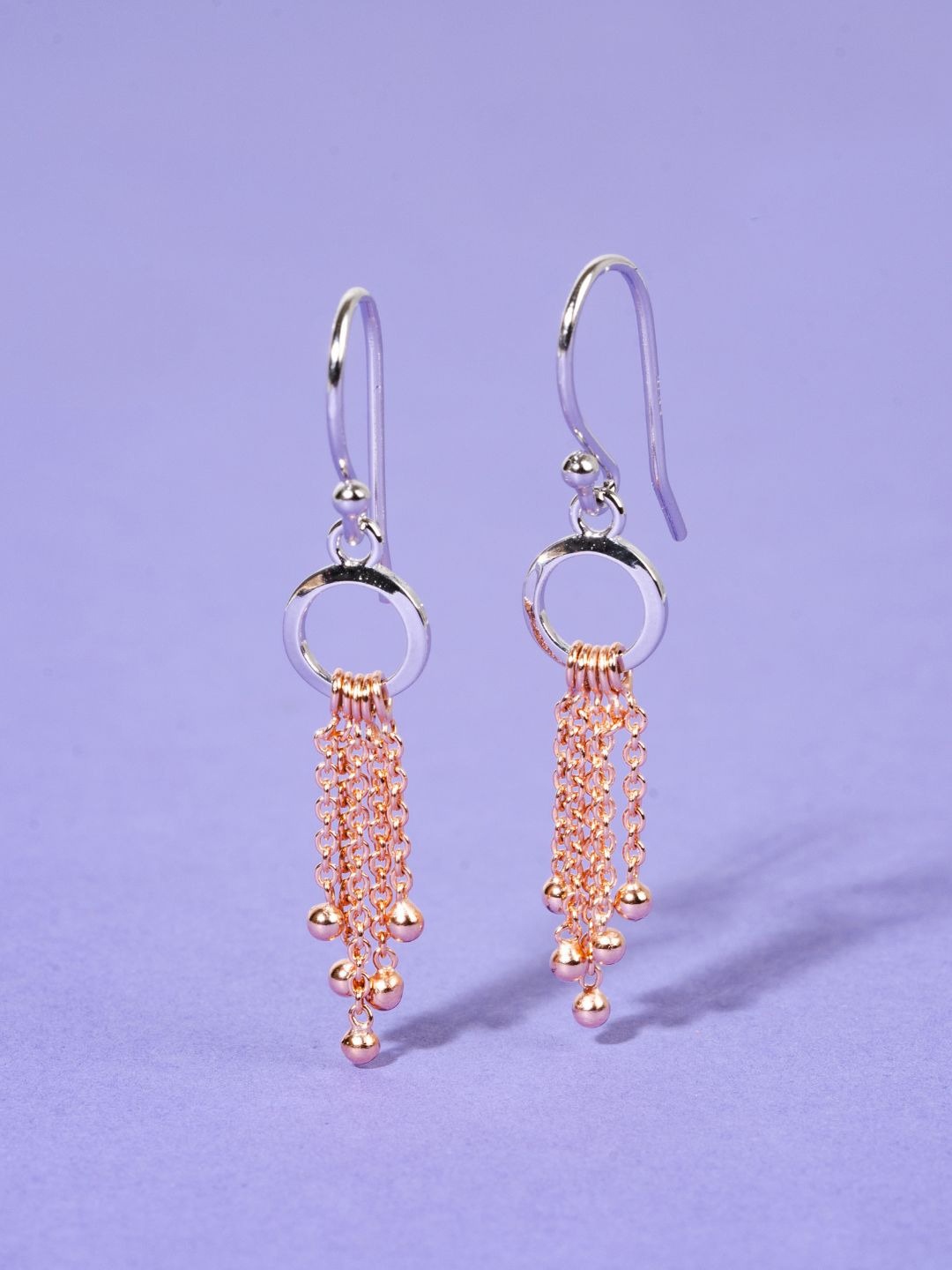 

GLYTERS Sterling Silver Rose Gold-Plated Contemporary Tasselled Drop Earrings