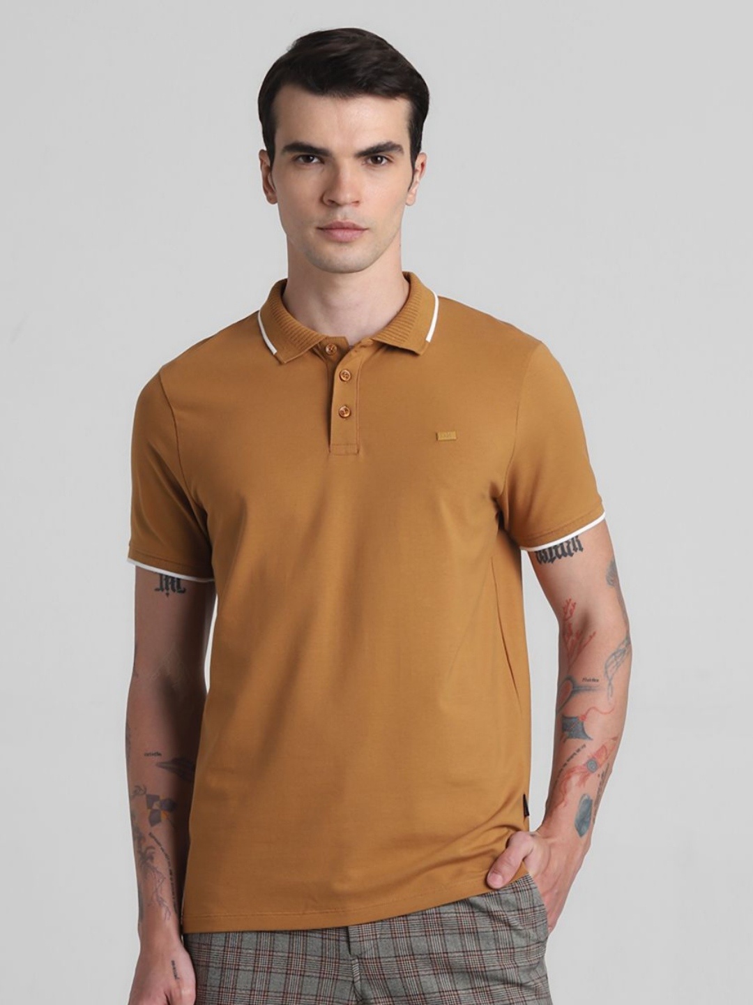 

Jack & Jones Men JJDI MEDEX Solid Polo Collar Cotton T-shirt, Brown