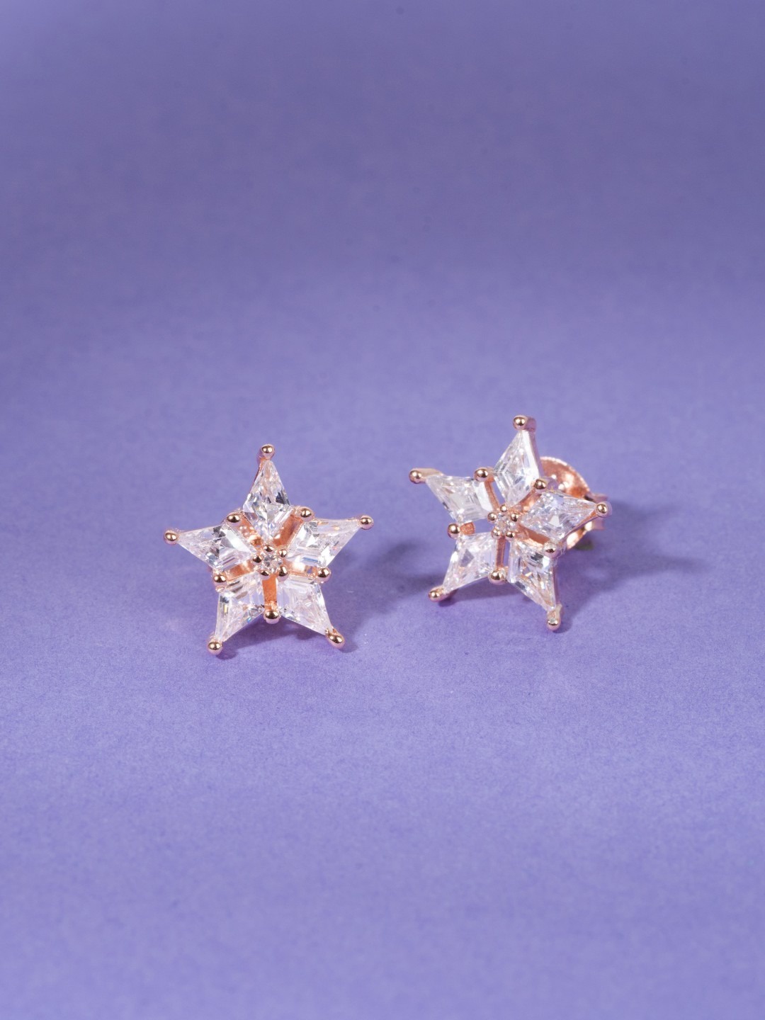 

GLYTERS Rose Gold-Plated Silver Artificial Stones Studded Star Shaped Studs